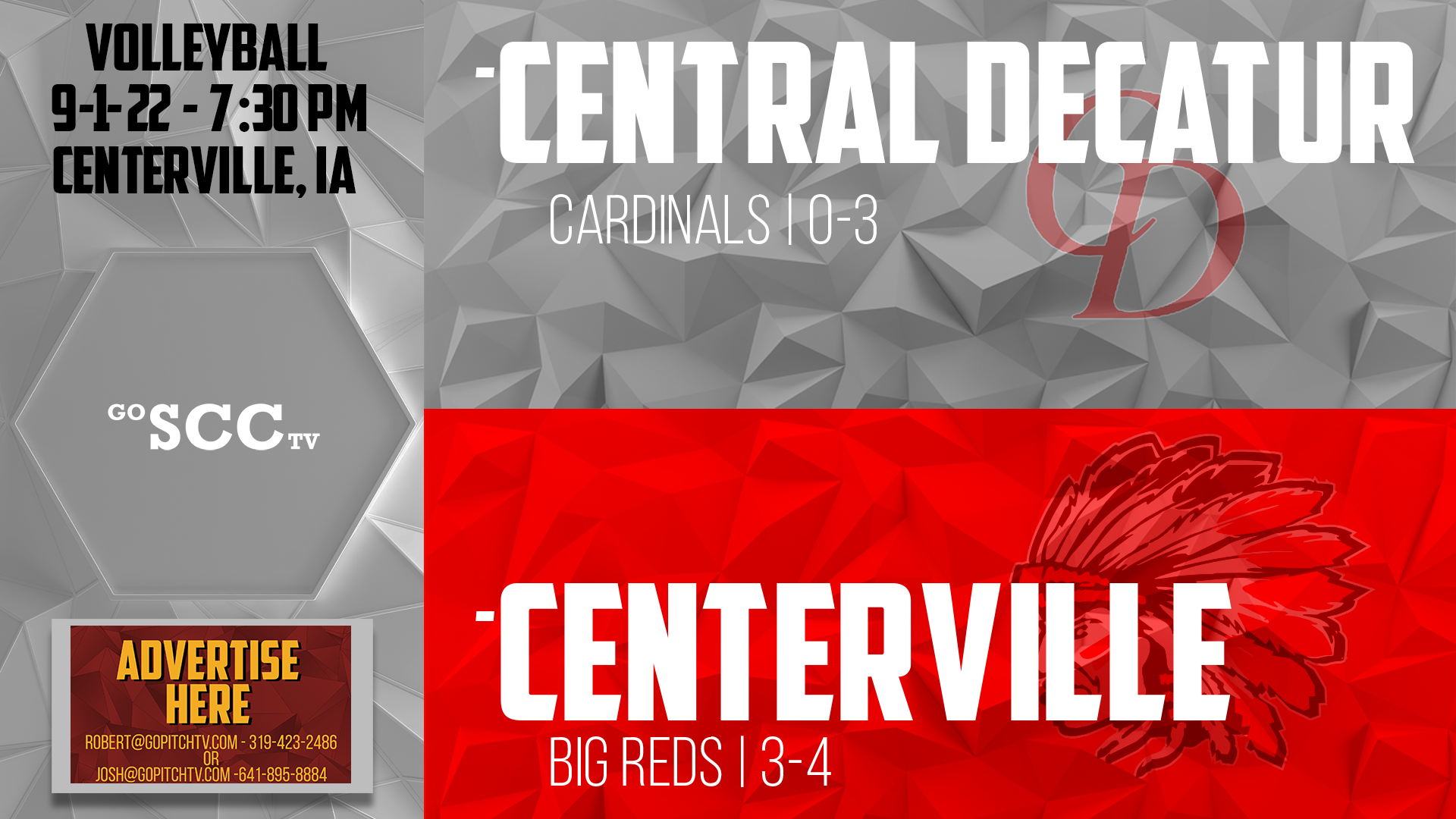 Centerville Volleyball vs Central Decatur 9-1-22