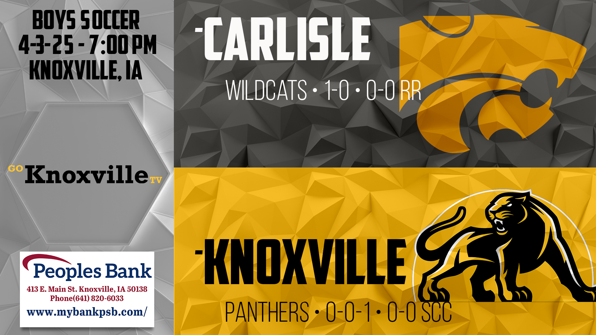 Knoxville Boys Soccer vs Carlisle 4-3-25