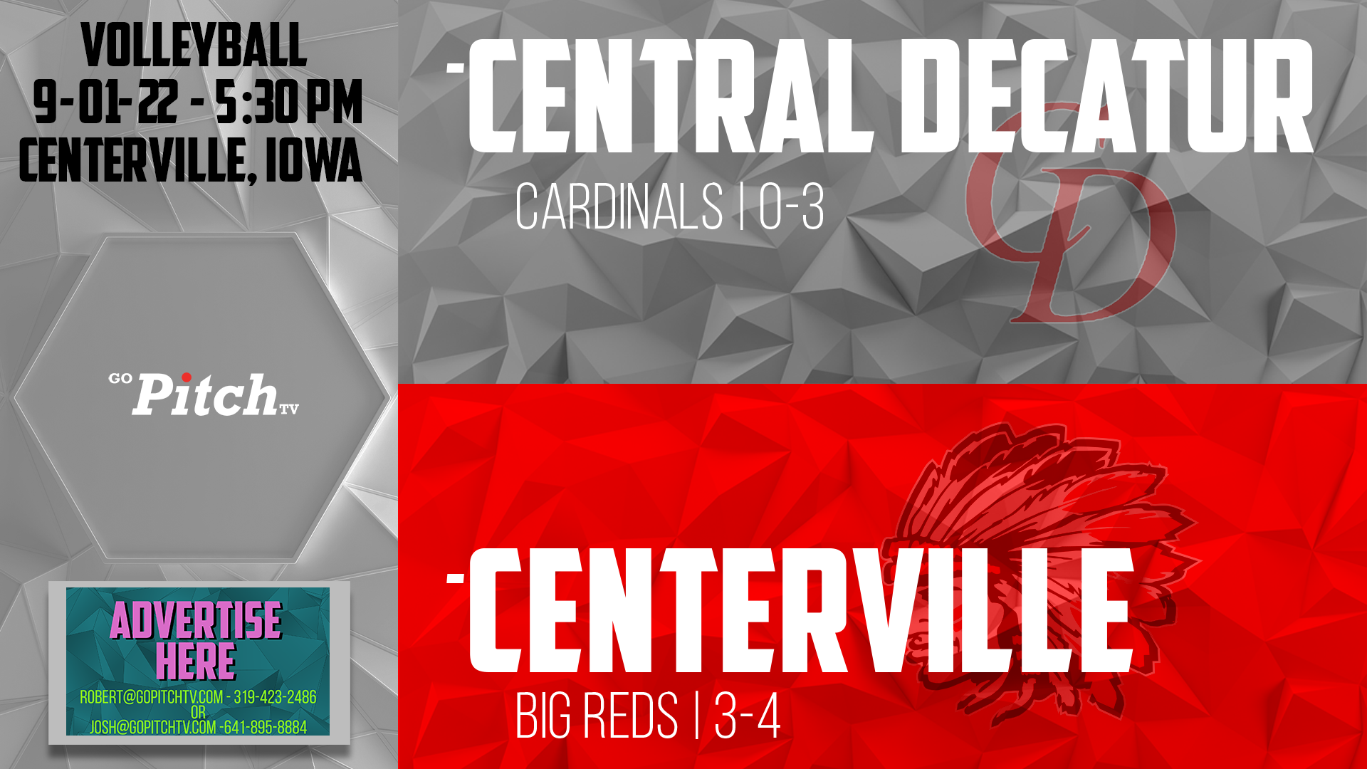 Centerville Volleyball vs Central Decatur 9-1-22