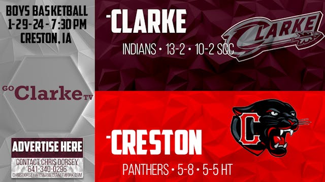 Clarke Boys Basketball @ Creston 1-29-24