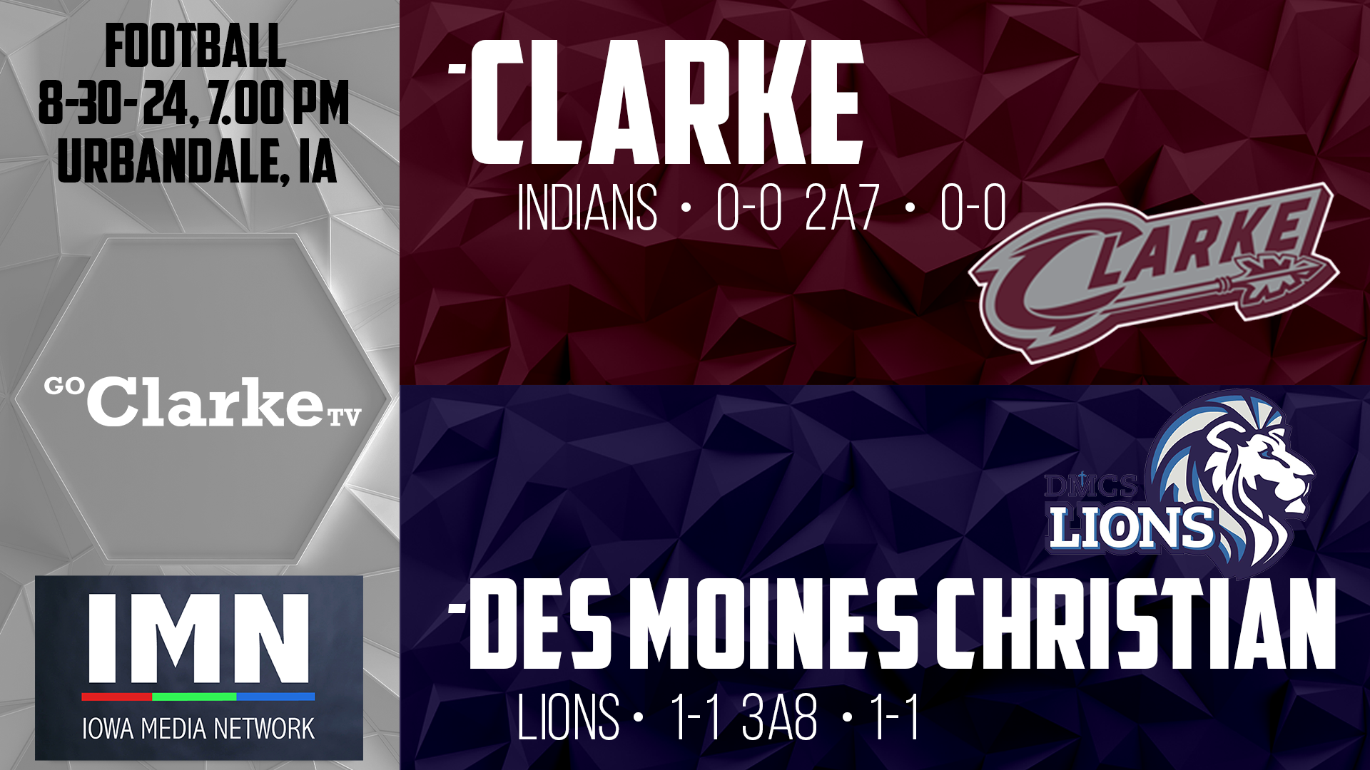Clarke Football at Des Moines Christian 9-13-24 AUDIO ONLY