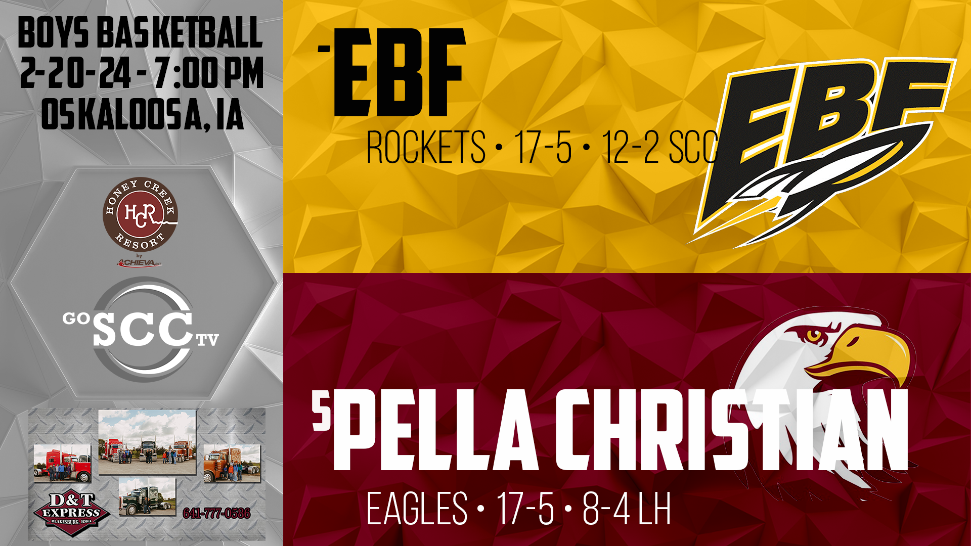 EBF Boys Basketball vs #5 Pella Christian 2-20-24 POST SEASON