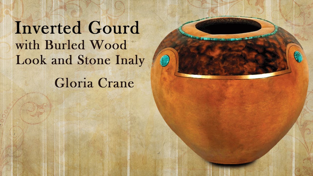 Inverted Gourd with Burled Wood and Stone Inlay with Gloria Crane