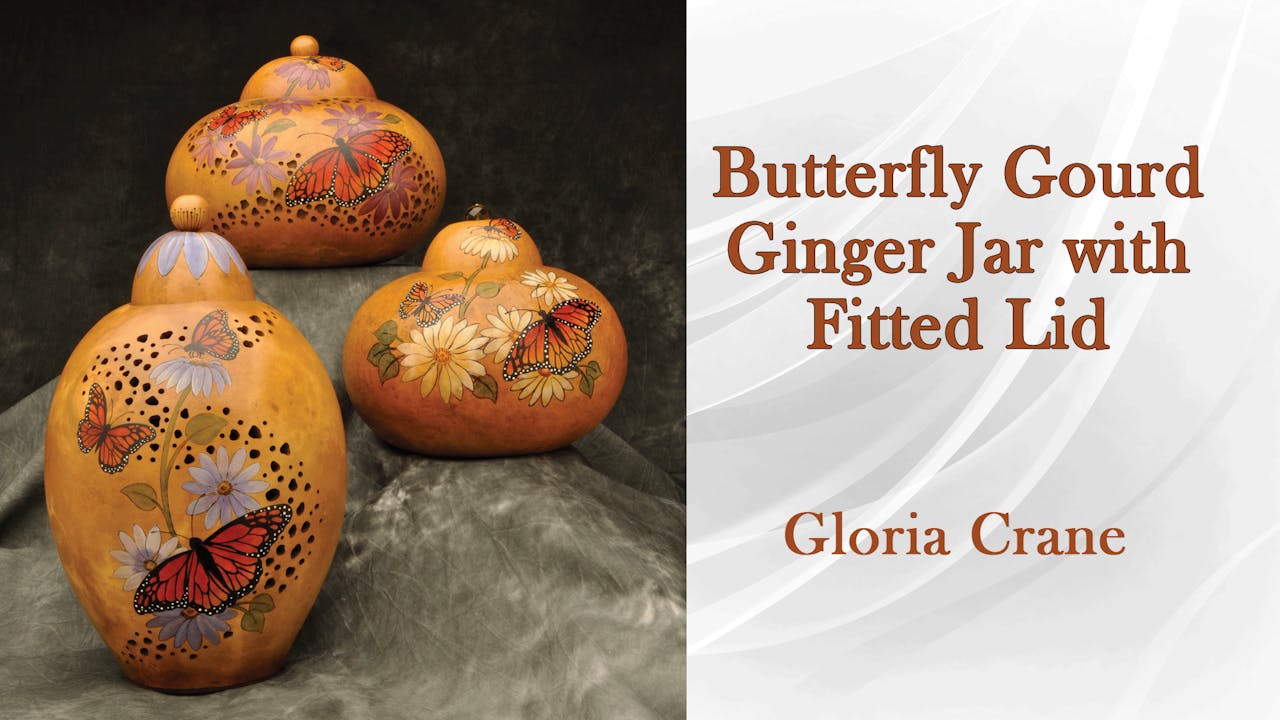 Butterfly Gourd Ginger Jar with Fitted Lid with Gloria Crane