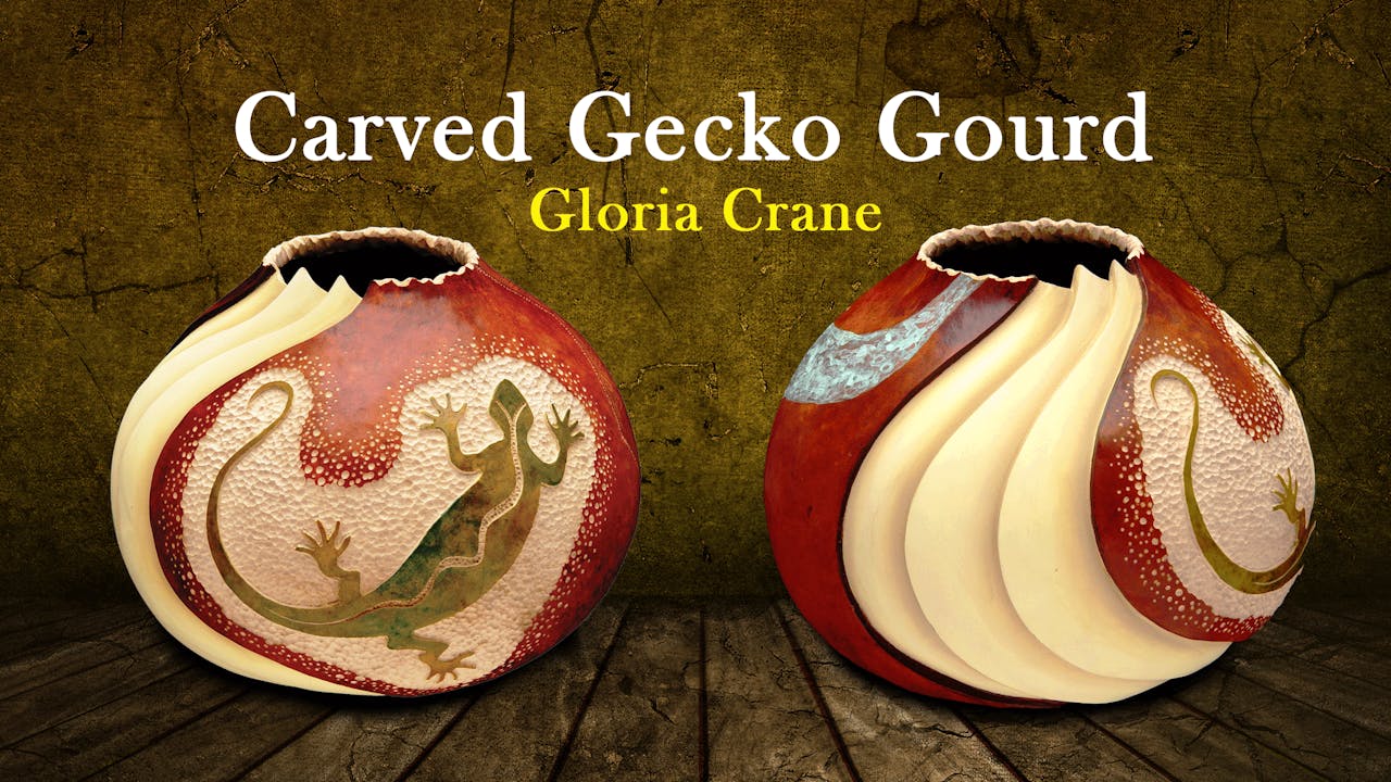 Carved Gecko Gourd with Gloria Crane