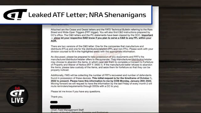 Leaked ATF Email and an NRA Update