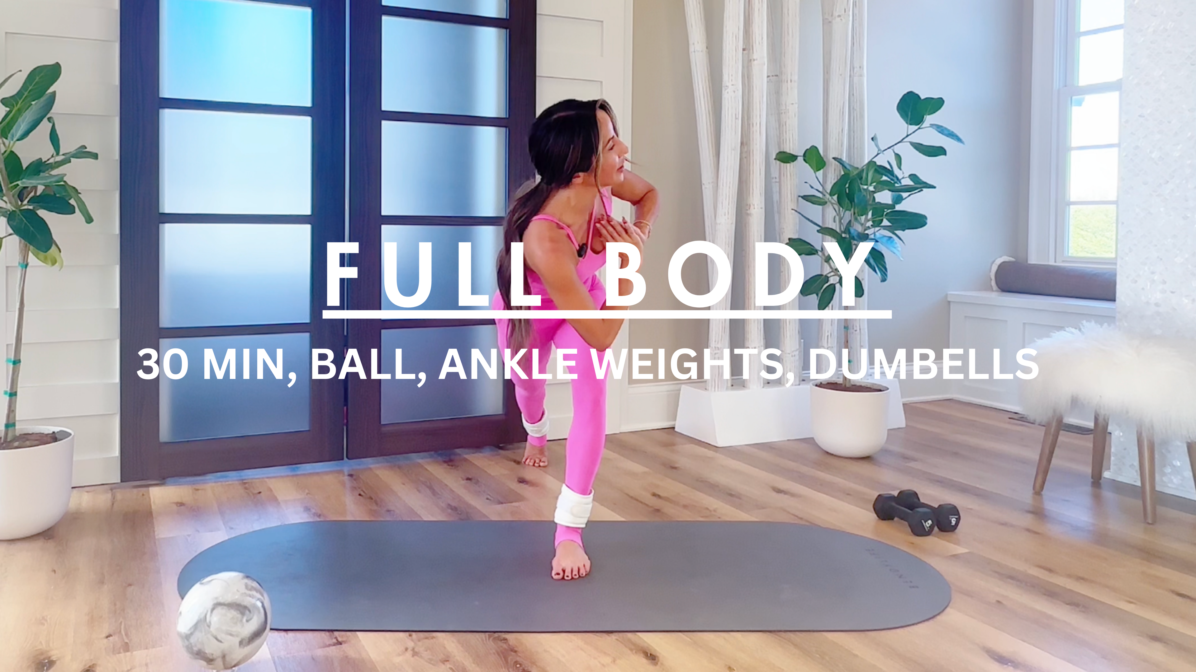 30 MIN: FULL BODY W/BALL ANKLE WEIGHTS + 5LB DUMBELLS