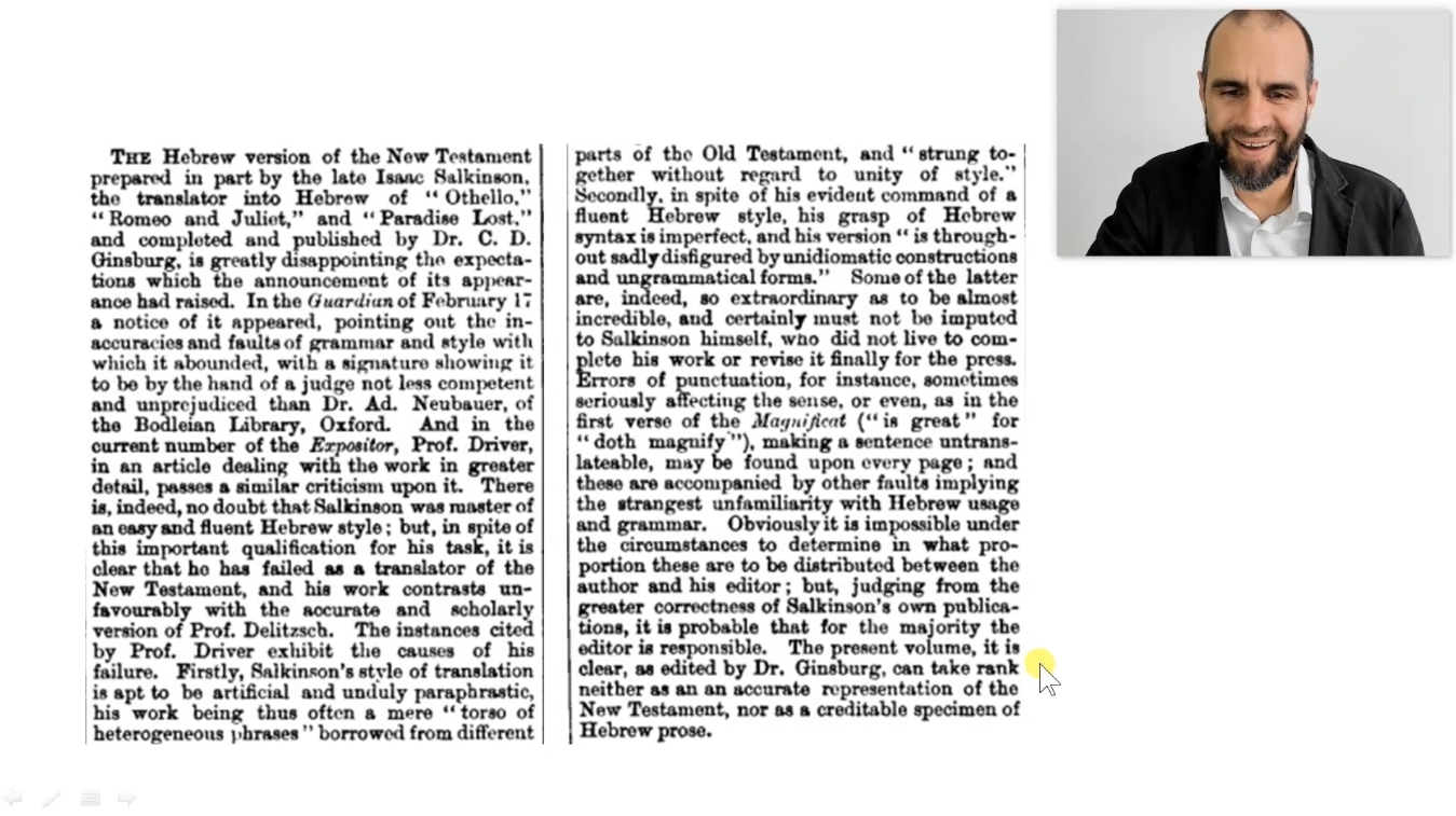 History #36 ✡ How Was Salkinson's Translation Received By Readers & Scholars?