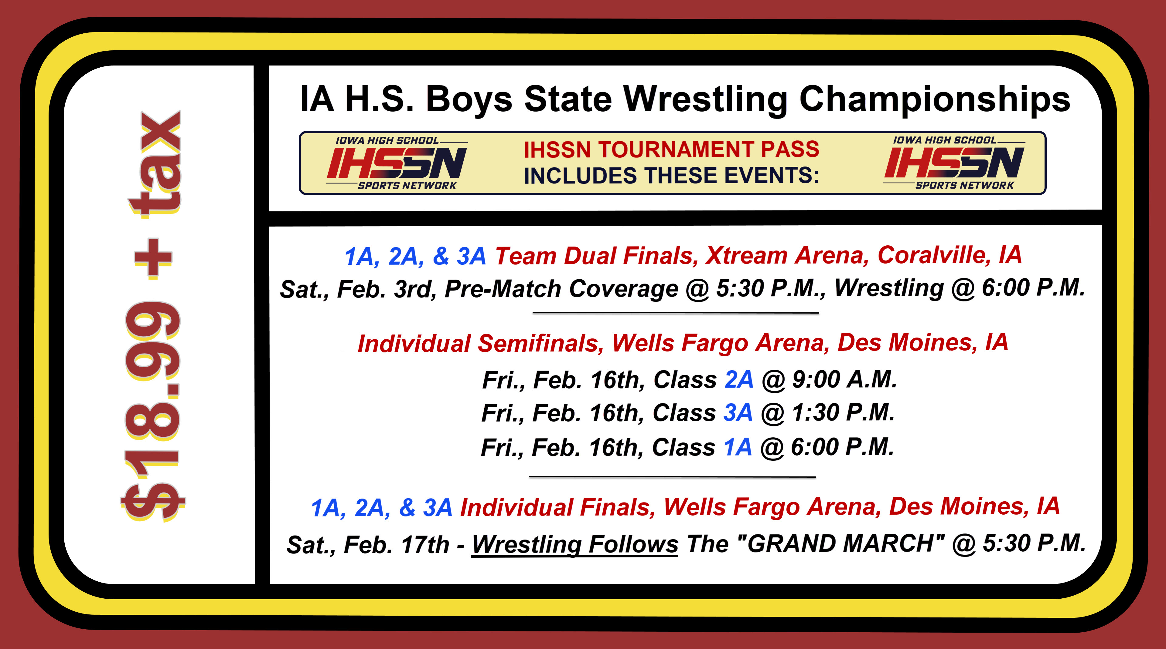 2025 Wrestling TOURNAMENT PASS Dual Finals Ind. Semis/Finals, 18.99