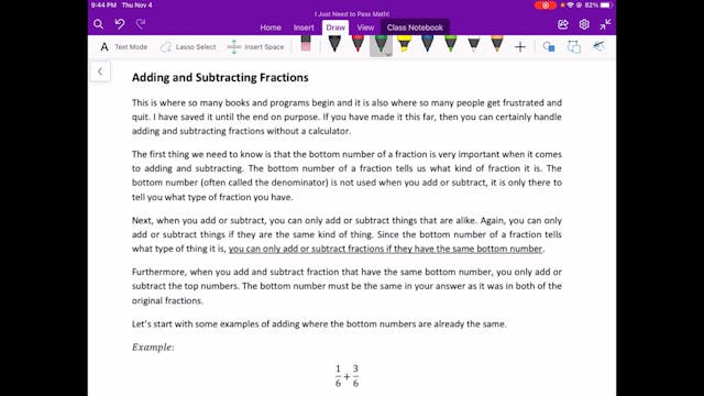 Video 8.2 Adding Fractions A