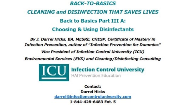 Back to Basics Part III A: Choosing and Using Disinfectants