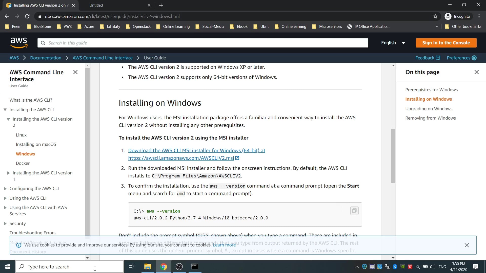 Installing AWS CLI version 2 on Windows