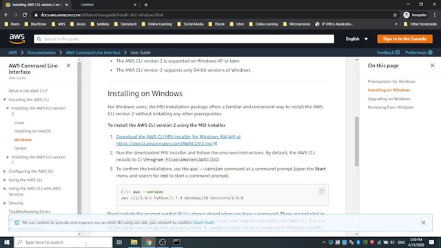 Installing AWS CLI version 2 on Windows