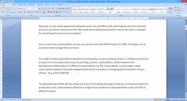Azure Concepts - Lesson 4 - Subscript...