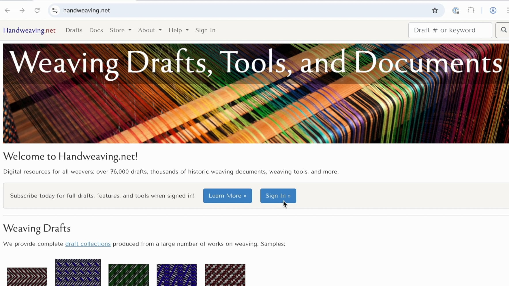 10.1.2 - Subscribe, Sign In and Draft Collections Handweaving•net