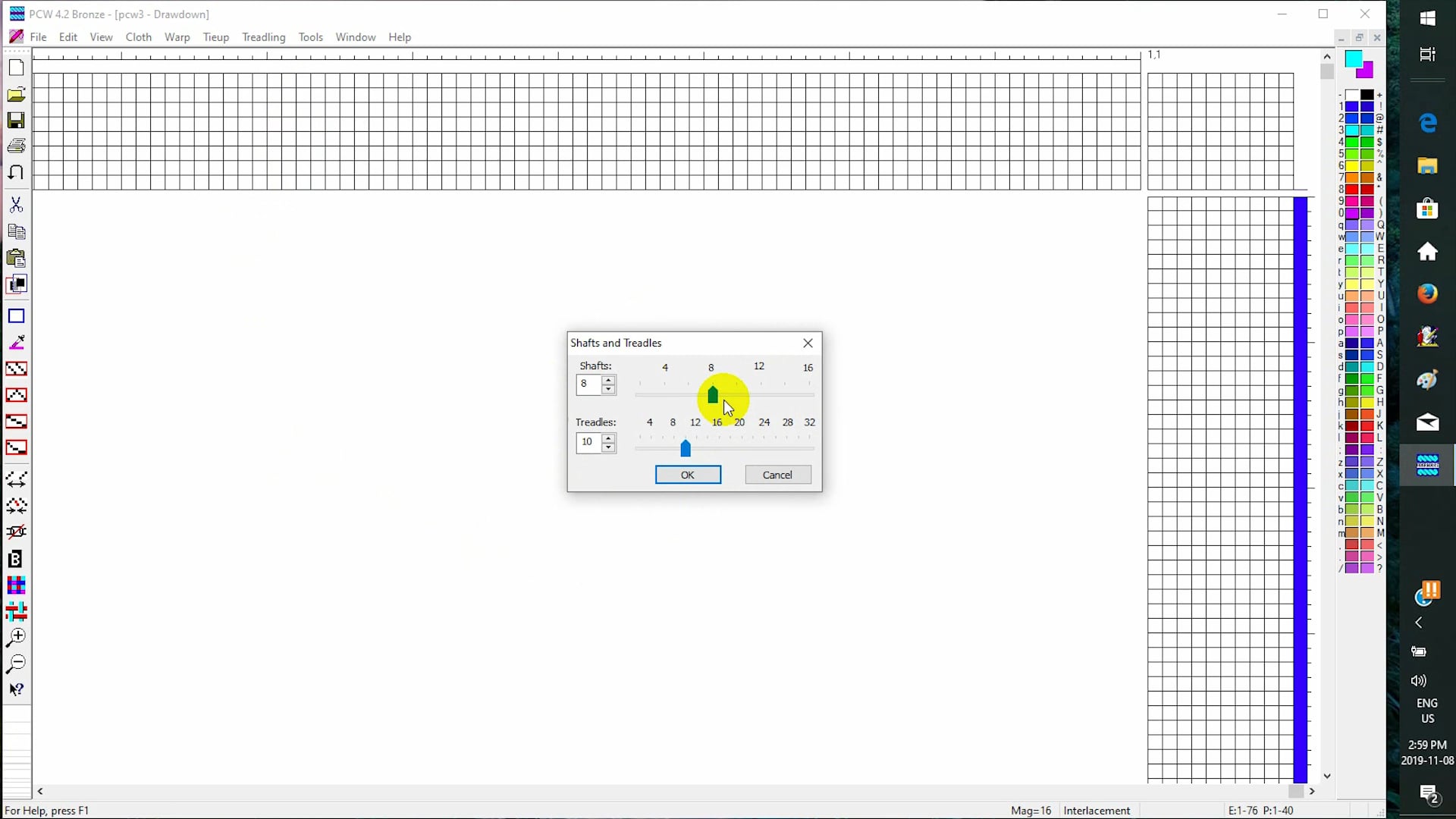 4.2.5 - Page 3 - Change the number of Shafts and Treadles (Windows)