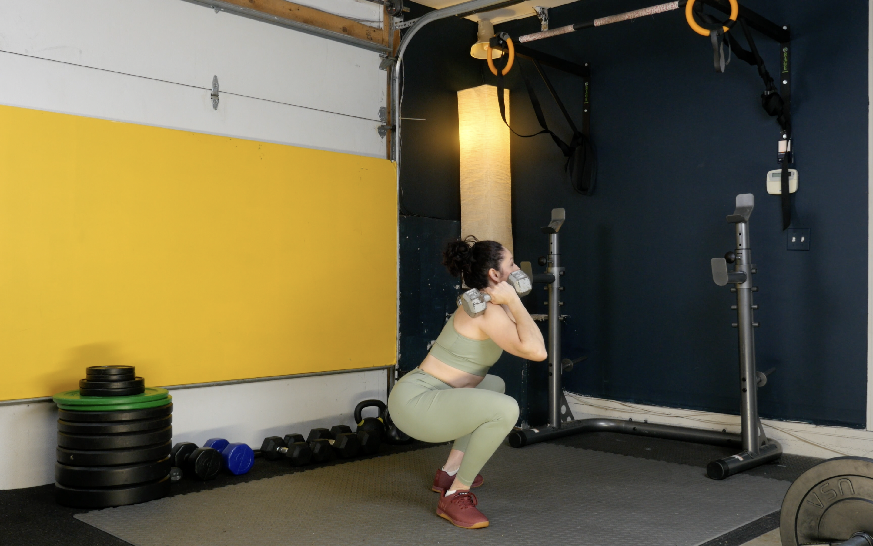 Week 9 Day 1 Exercise 2 Goblet Sissy Squats and Dumbbell front squats