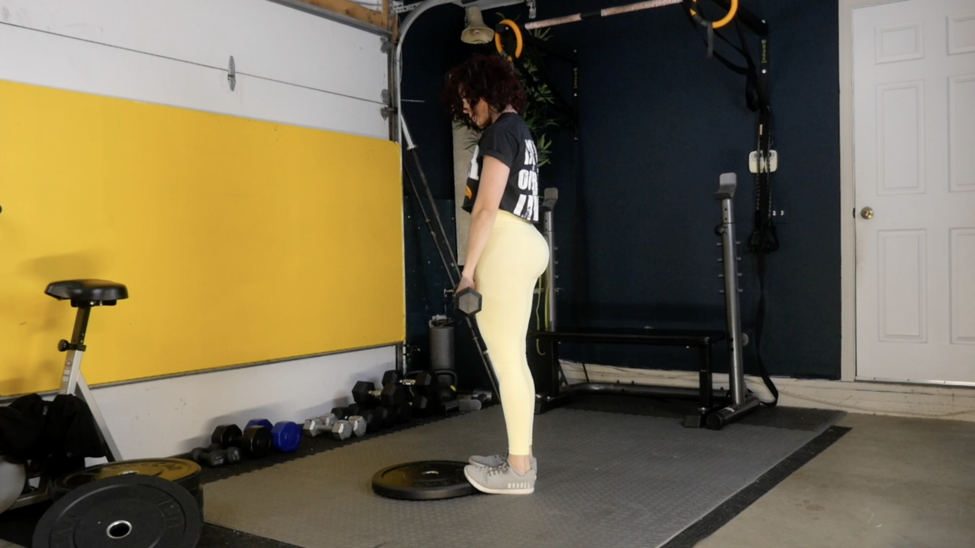 HV Week 10 Day 4 Exc 1 Elevated toes Dumbbell Romanian Deadlift/ Good Mornings