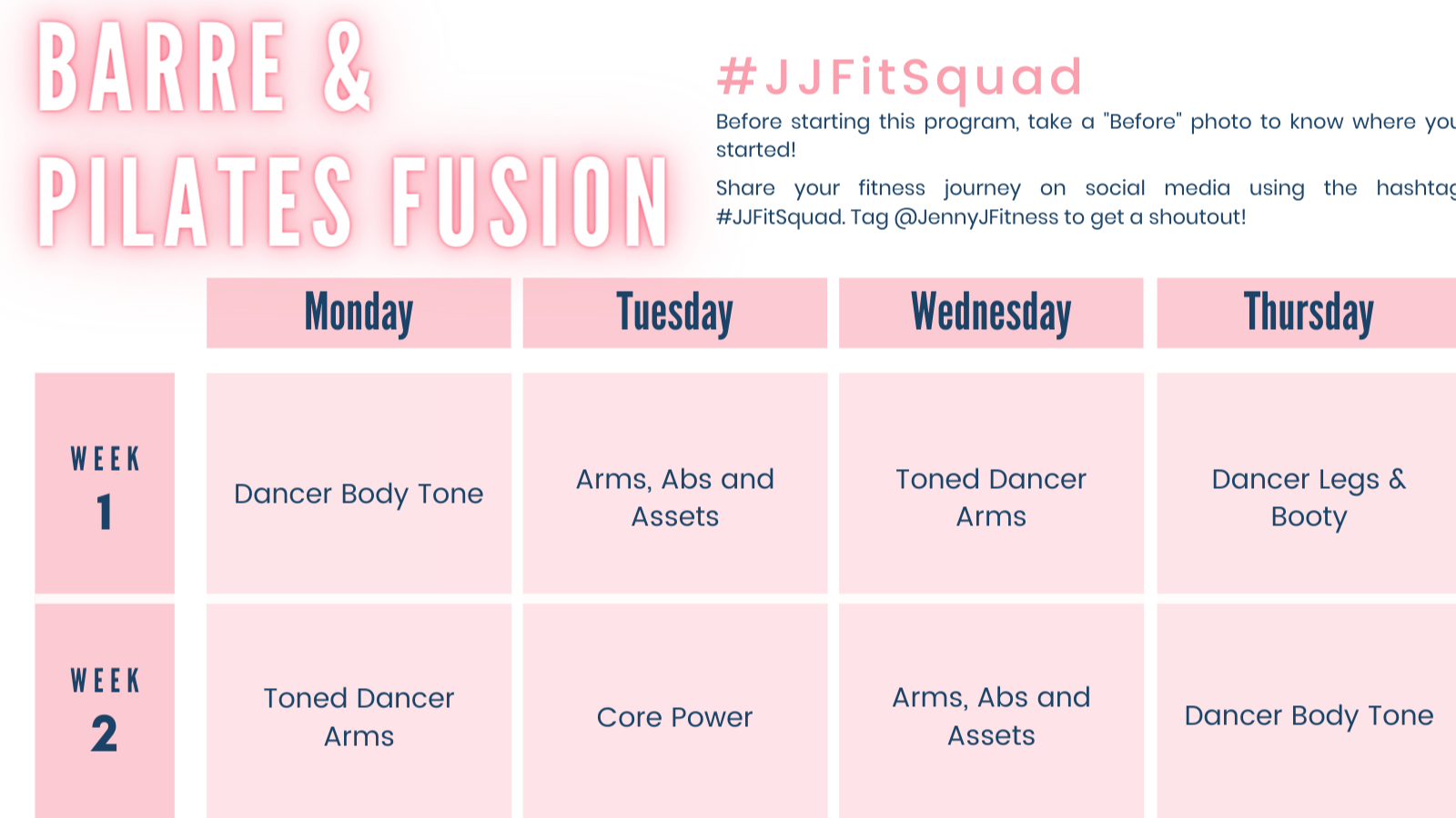 Barre &  Pilates Fusion Calendar