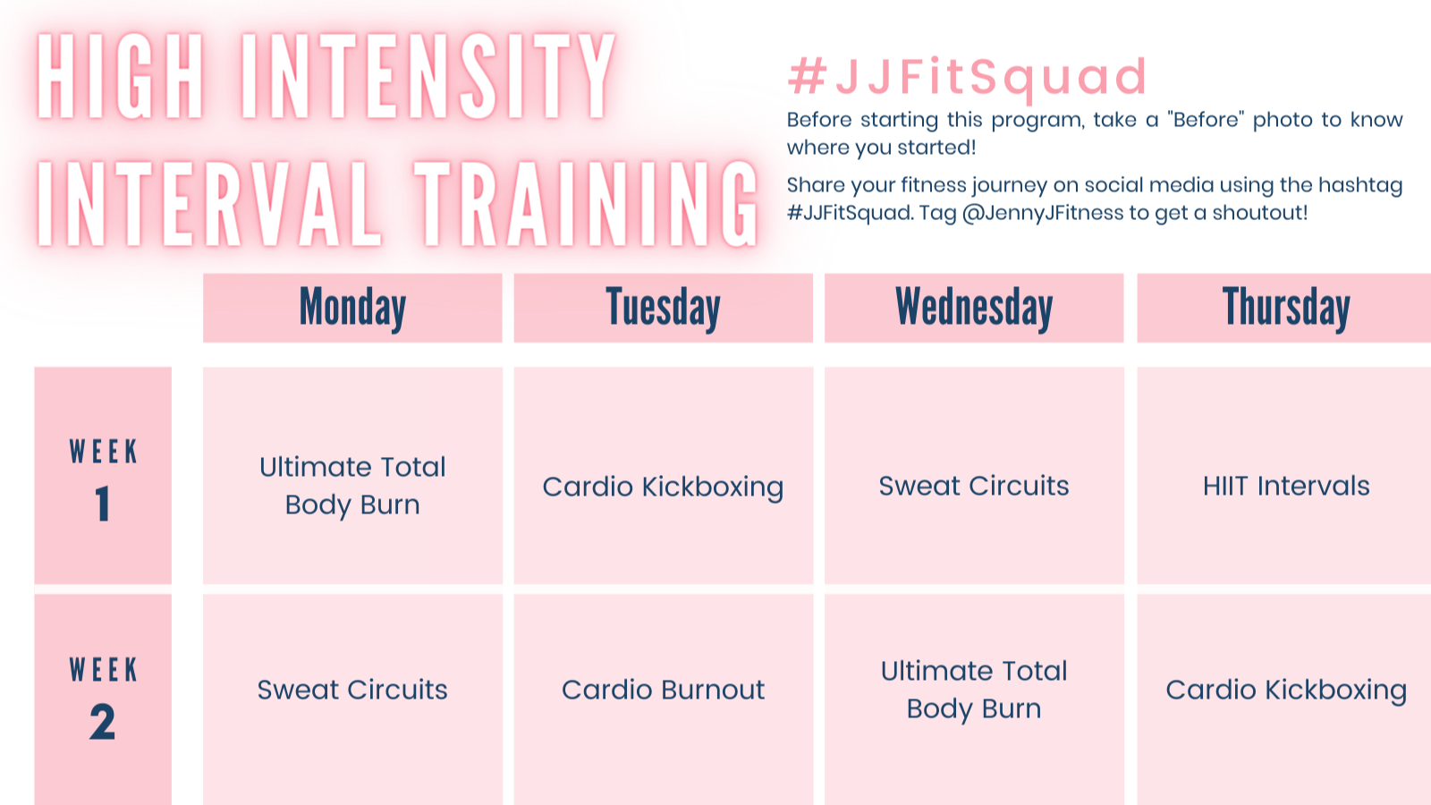 High Intensity Interval Training Calendar