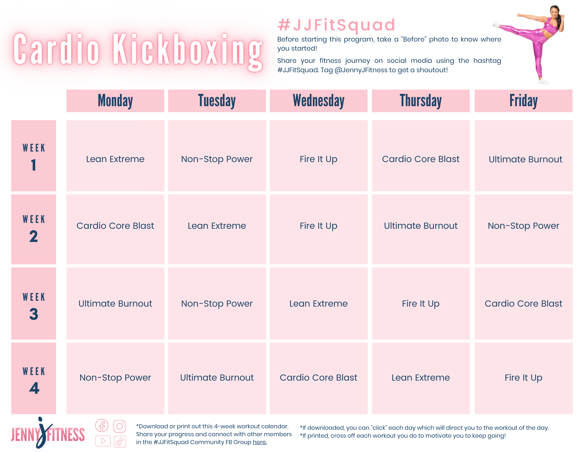 Cardio Kickboxing Calendar