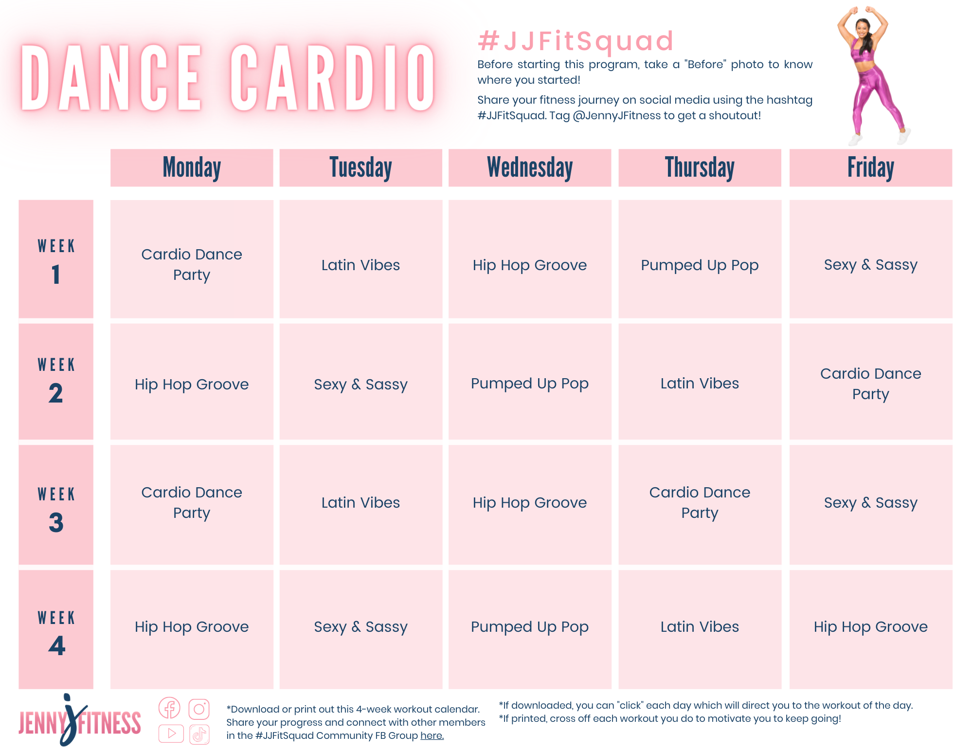 Dance Cardio Calendar