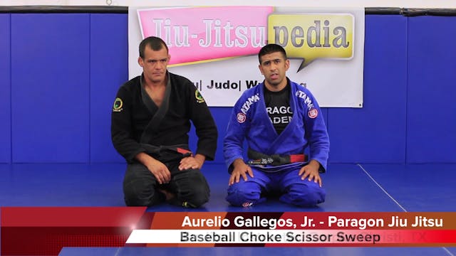 Scissor sweep combo to baseball choke in BJJ