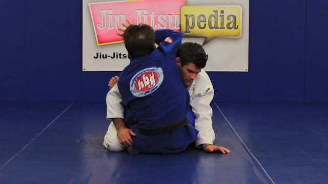 Cross choke using an over the back grip from guard