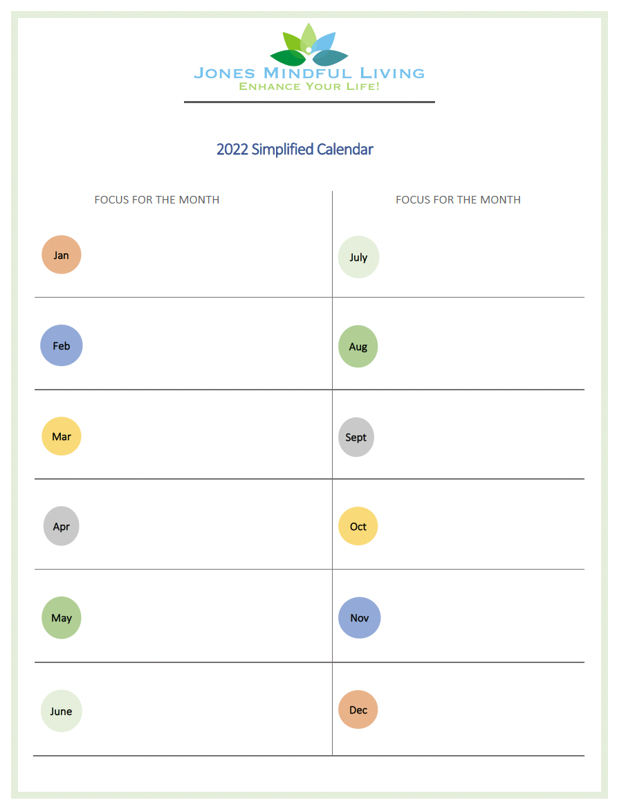Jumpstart Simplified Monthly Calendar