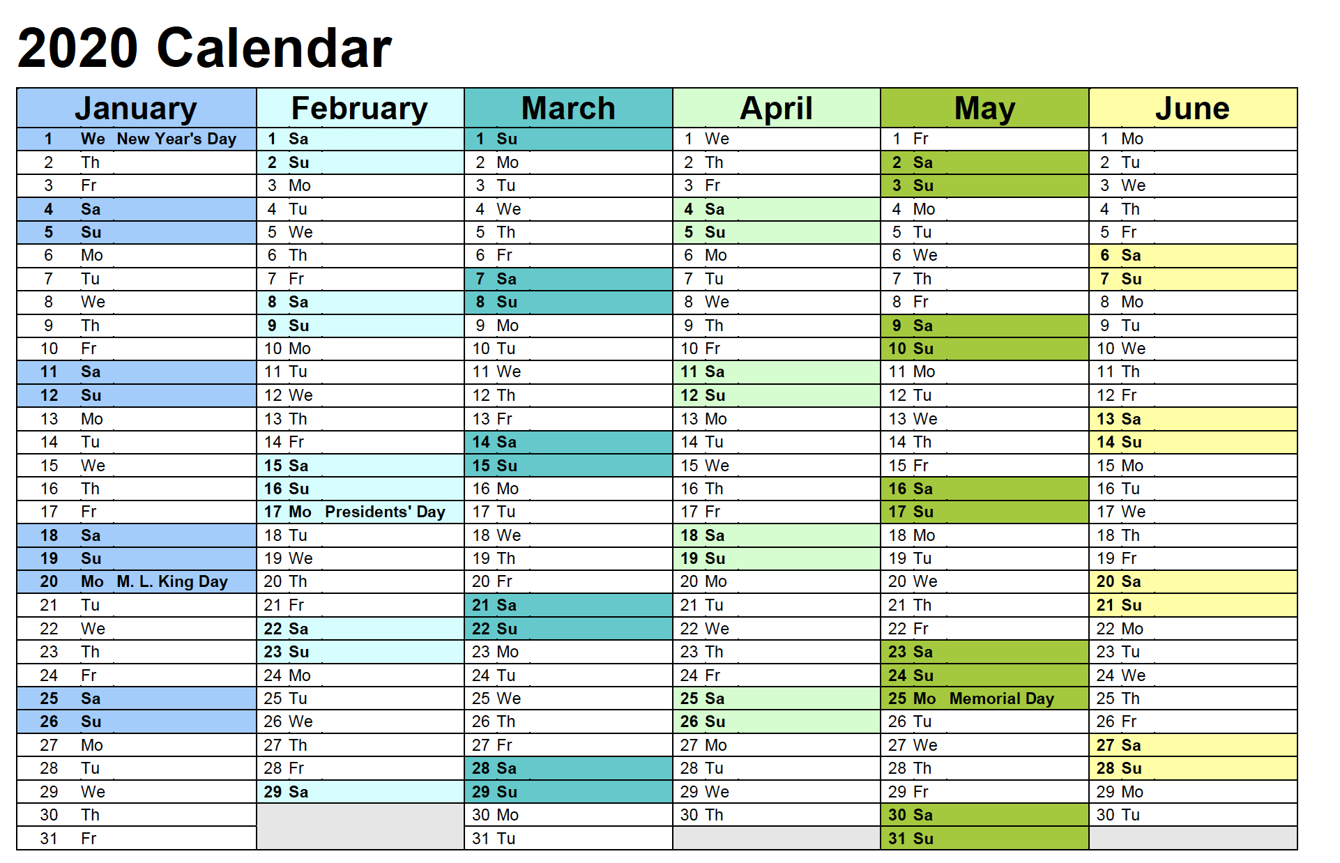 Jumpstart Calendar Detailed