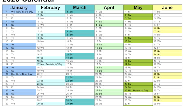 Jumpstart Calendar Detailed