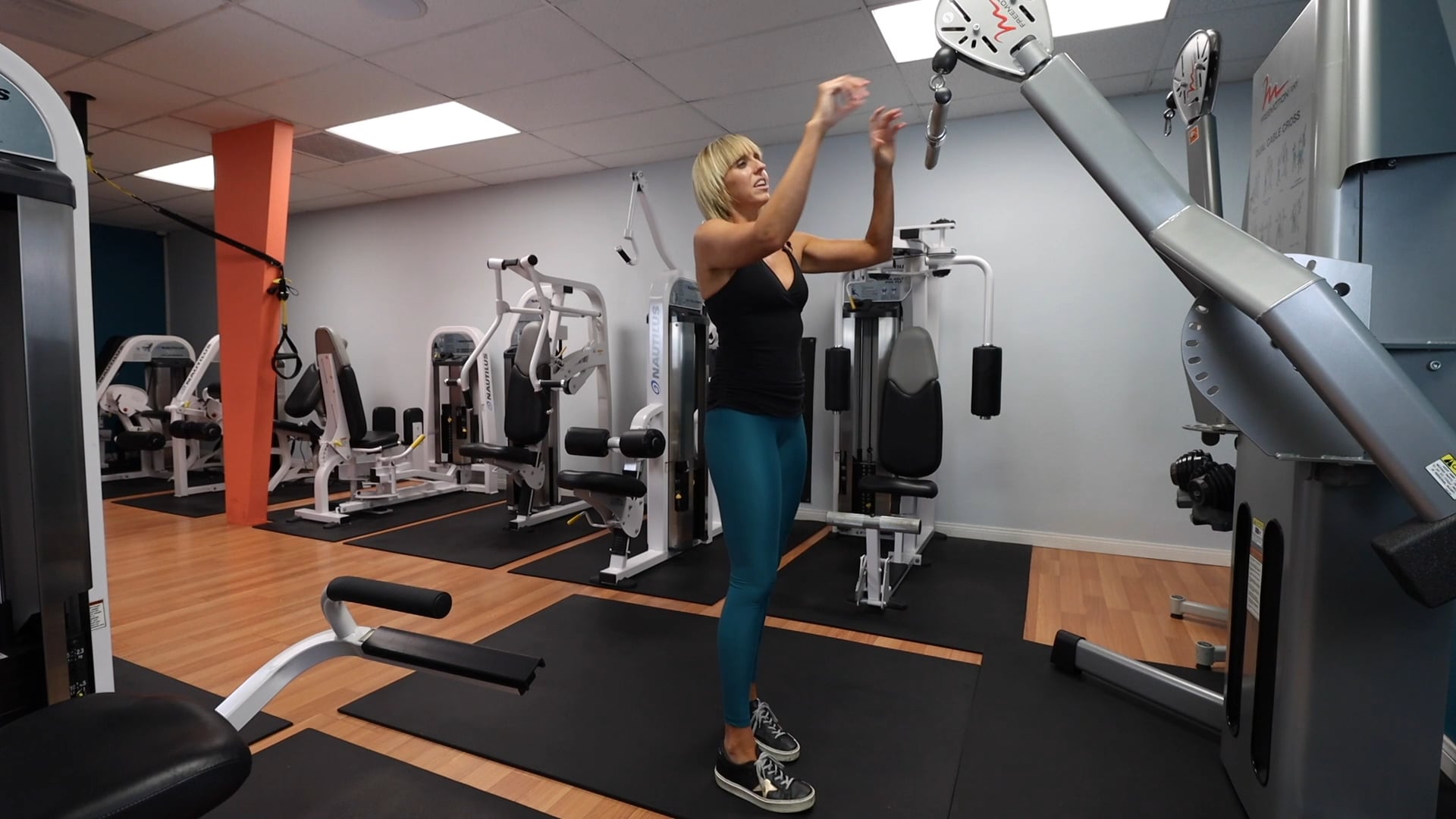 Cable Machine Straight Bar Tricep Extensions Gym