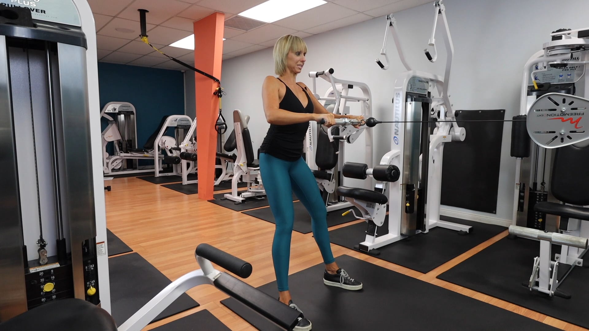 Cable Machine Straight Bar Rear Delt Rows Gym