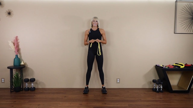 Isometric Wall Squat with Long Band Overhead Raises