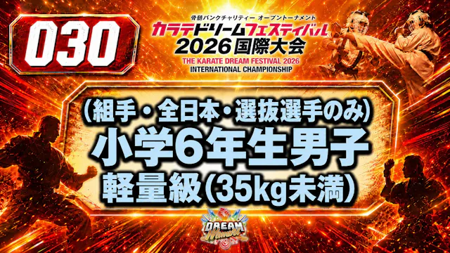 030（組手・全日本・選抜選手のみ）小学6年生男子　軽量級(35㎏未満)