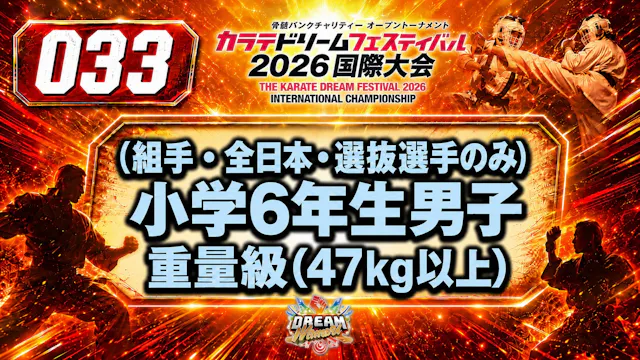 033（組手・全日本・選抜選手のみ）小学6年生男子　重量級(47㎏以上)