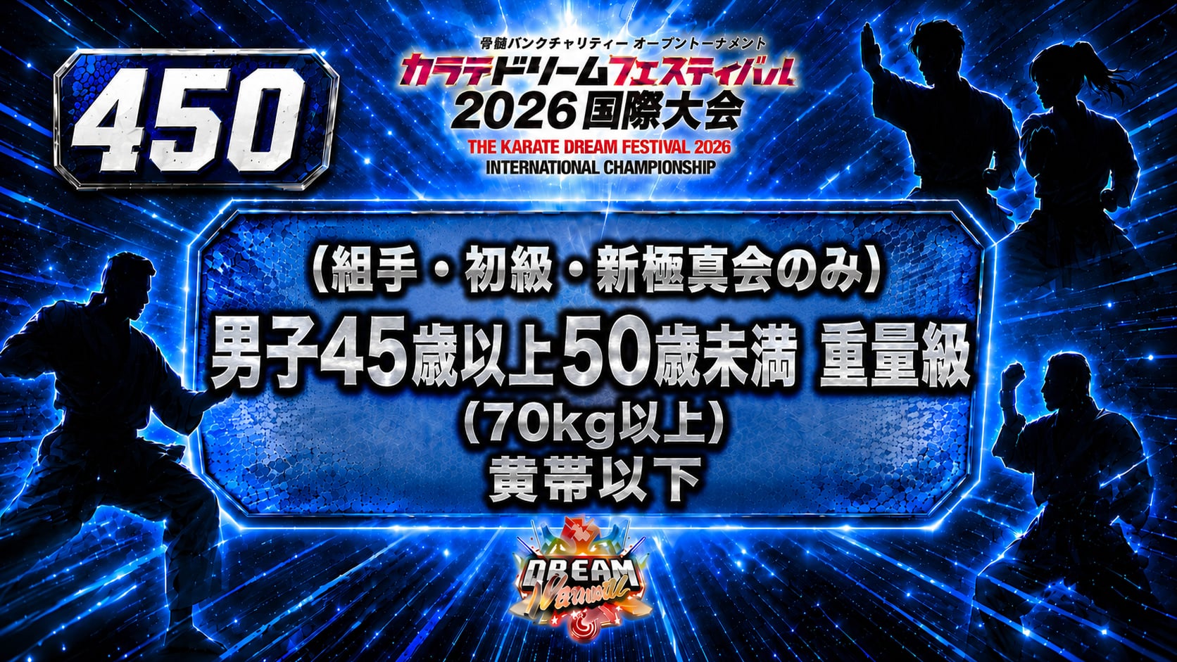 450（組手・初級・新極真会のみ）男子45歳以上50歳未満　重量級(70㎏以上) 　黄帯以下