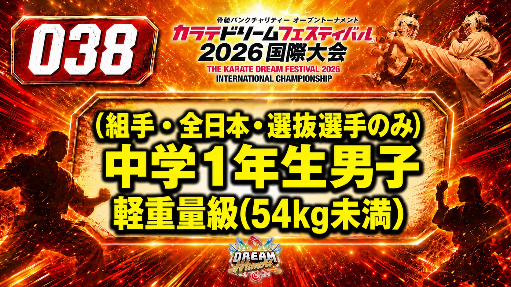 038（組手・全日本・選抜選手のみ）中学1年生男子　軽重量級(54㎏未満)