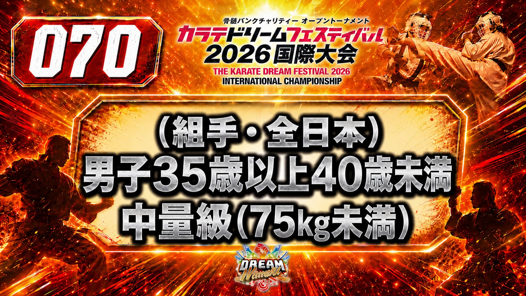 070（組手・全日本）男子35歳以上40歳未満　中量級(75㎏未満)