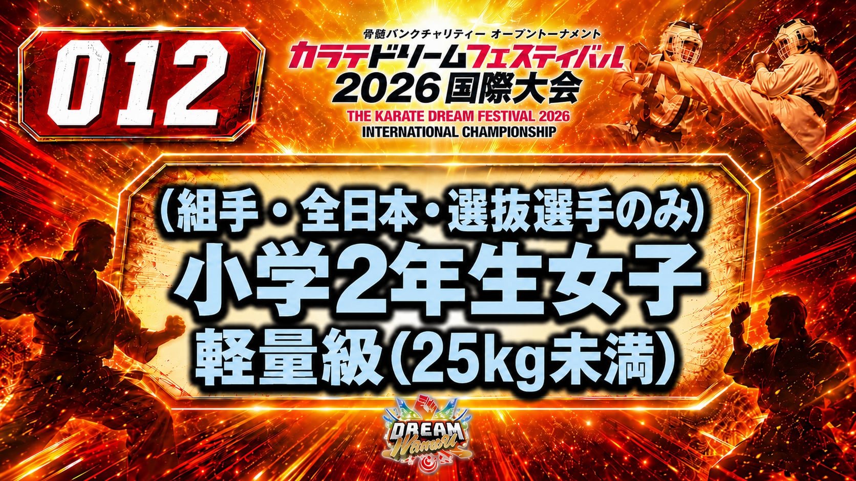 012（組手・全日本・選抜選手のみ）小学2年生女子　軽量級（25㎏未満） 女性