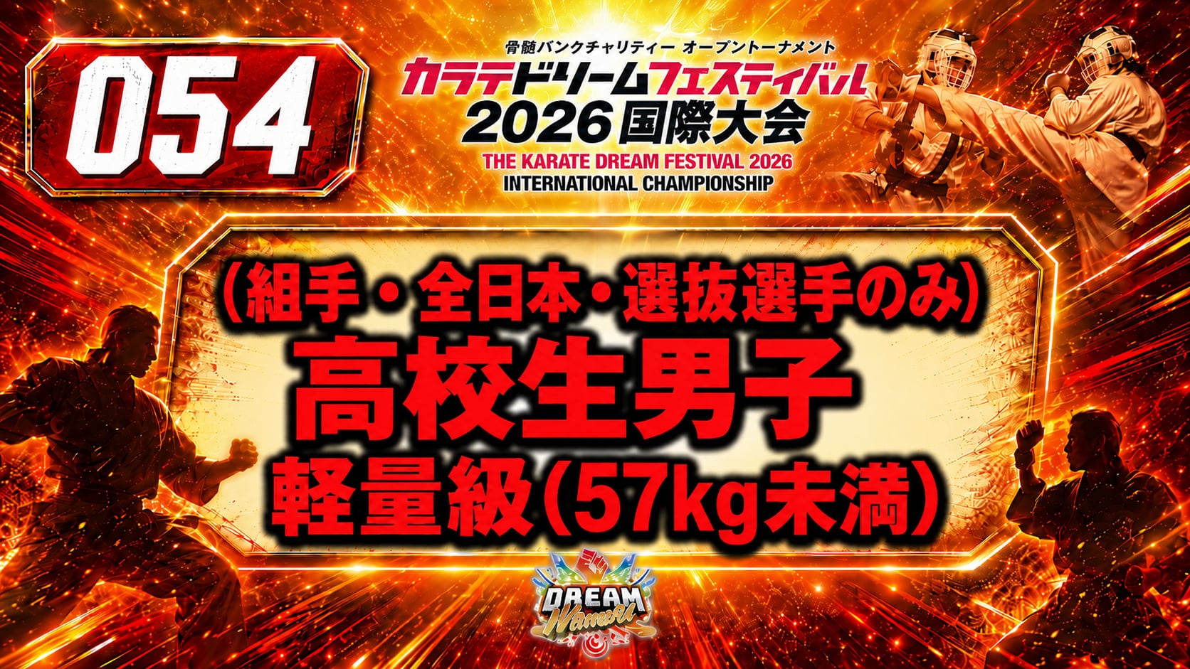 054（組手・全日本・選抜選手のみ）高校生男子　軽量級(57㎏未満)