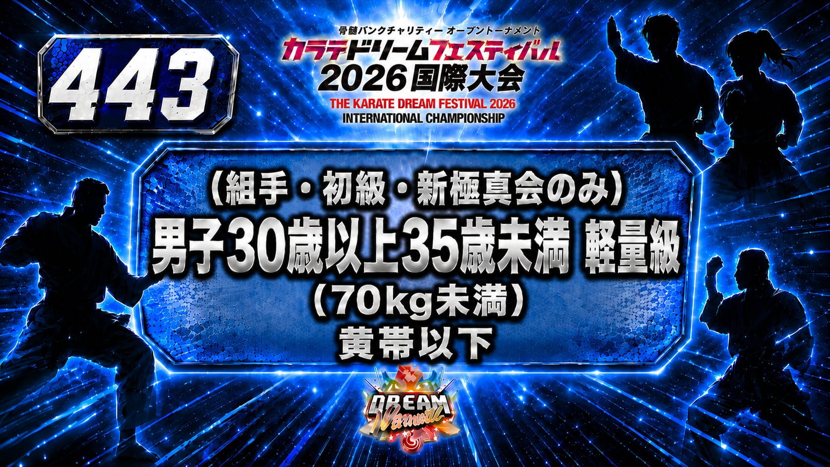 443（組手・初級・新極真会のみ）男子30歳以上35歳未満　軽量級(70㎏未満)　黄帯以下