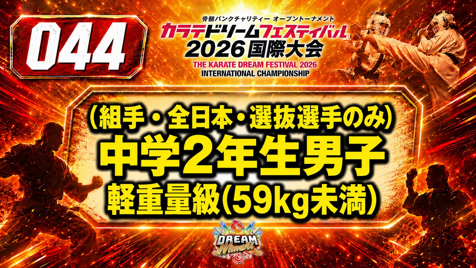 044（組手・全日本・選抜選手のみ）中学2年生男子　軽重量級(59㎏未満)