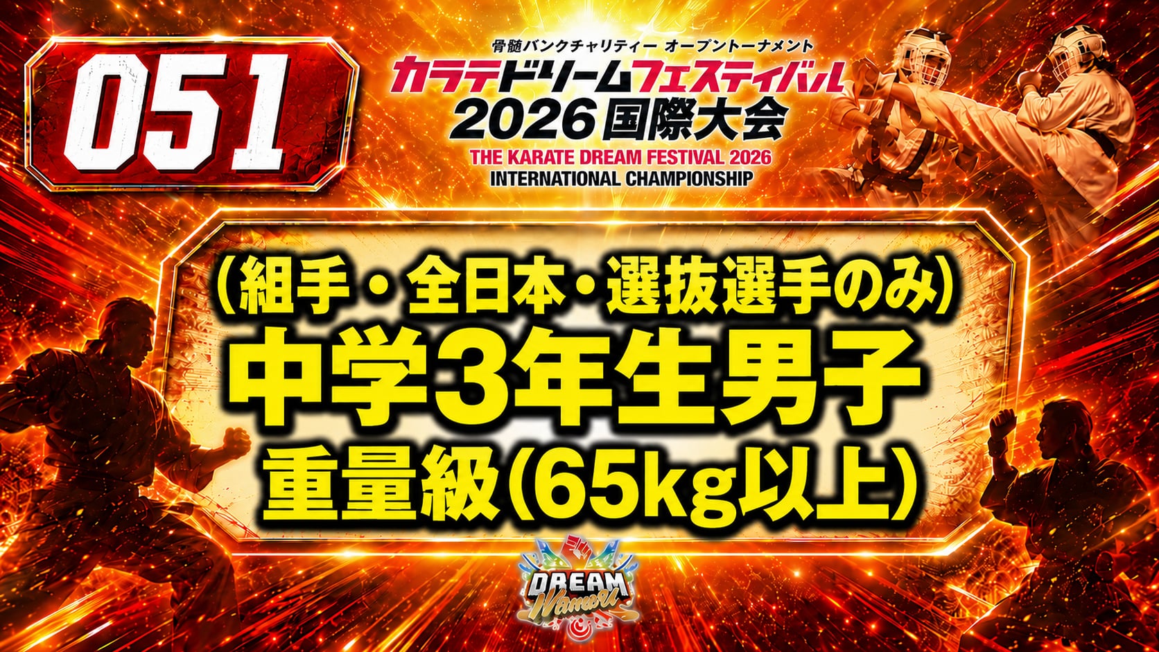 051（組手・全日本・選抜選手のみ）中学3年生男子　軽重量級(65㎏未満)
