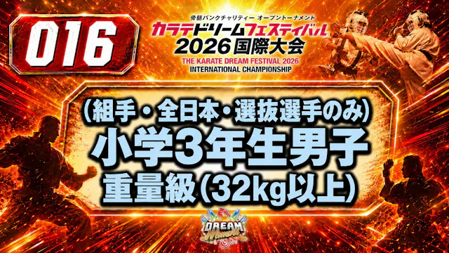 016（組手・全日本・選抜選手のみ）小学3年生男子　重量級(32㎏以上) 男性