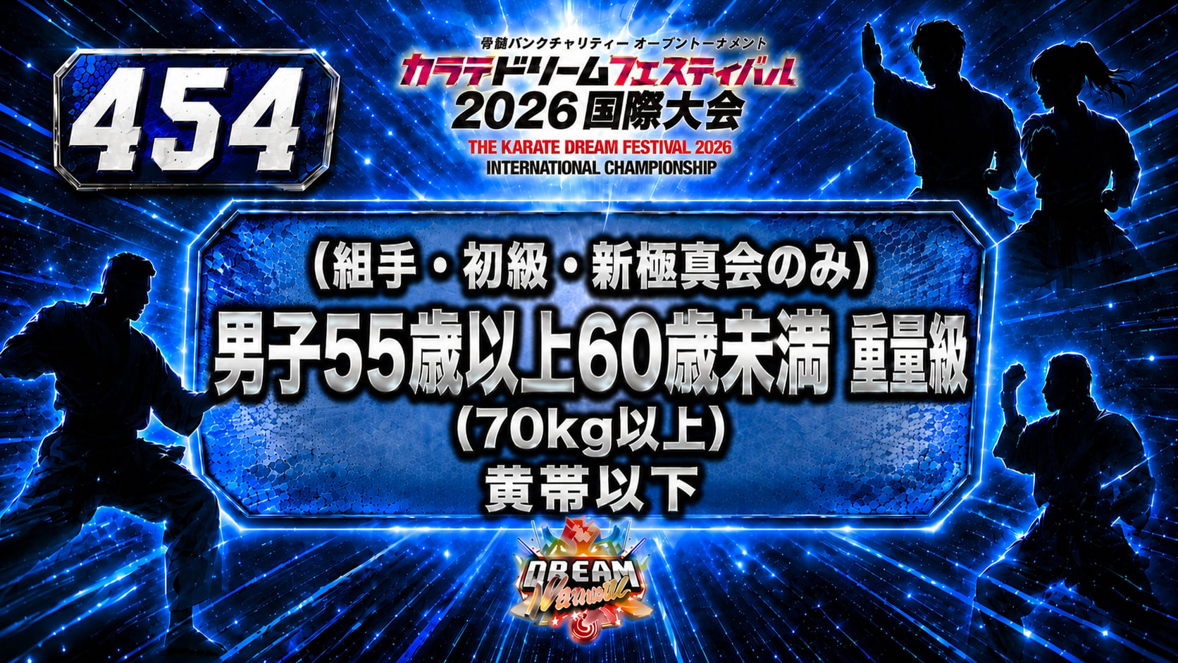 454（組手・初級・新極真会のみ）男子55歳以上60歳未満　重量級(70㎏以上) 　黄帯以下