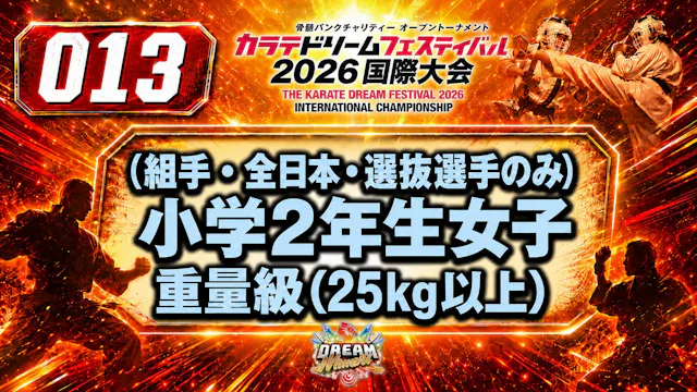 013（組手・全日本・選抜選手のみ）小学2年生女子　重量級（25㎏以上） 女性