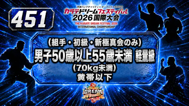 451（組手・初級・新極真会のみ）男子50歳以上55歳未満　軽量級(70㎏...