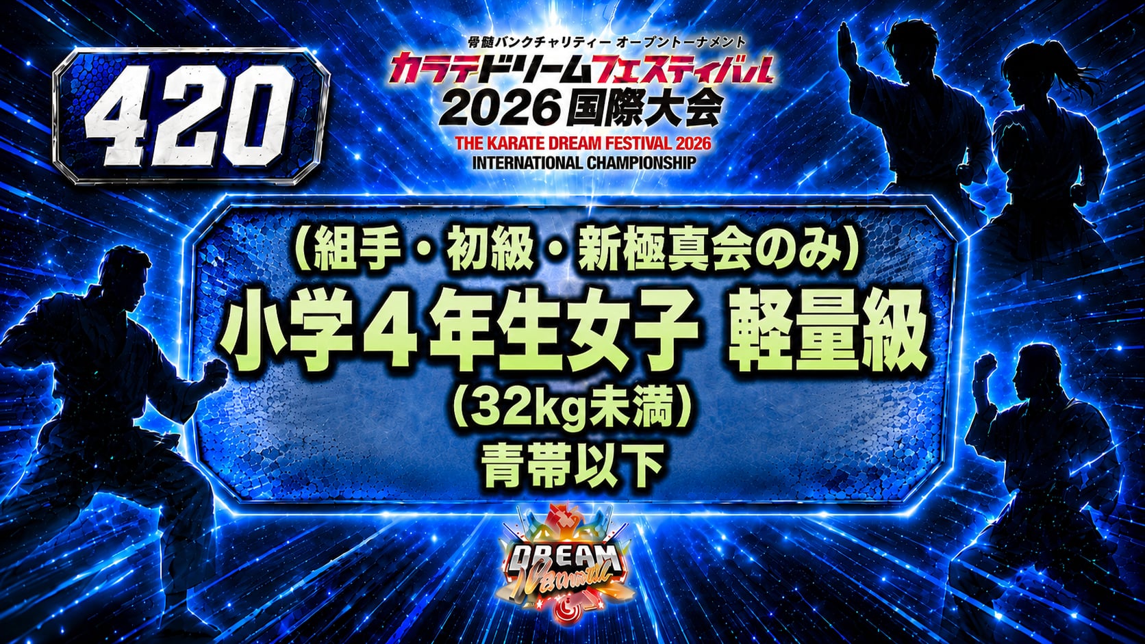 420（組手・初級・新極真会のみ）小学4年生女子　軽量級(32kg未満)　青帯以下