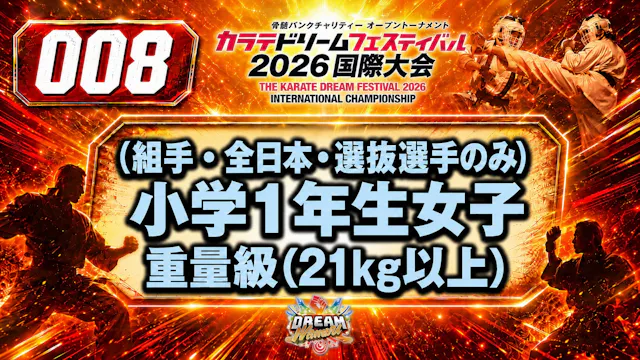 008（組手・全日本・選抜選手のみ）小学1年生女子　重量級（21㎏以上） 女性